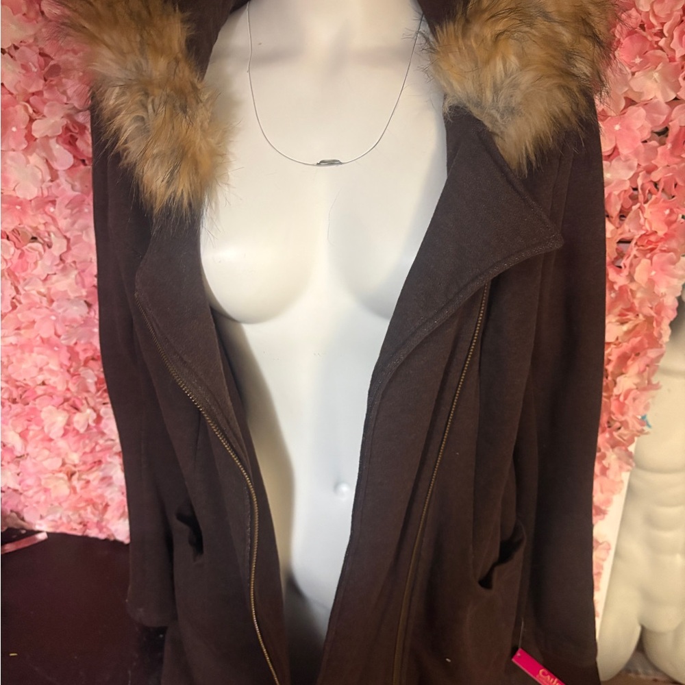 Catherine Malandrino Brown Large Long Coat With Hood NWT